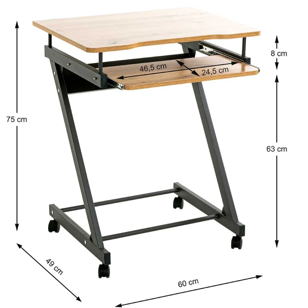 Wohnen 60x75x49 Mobiler Computertisch in Eiche Optik - Matanzas