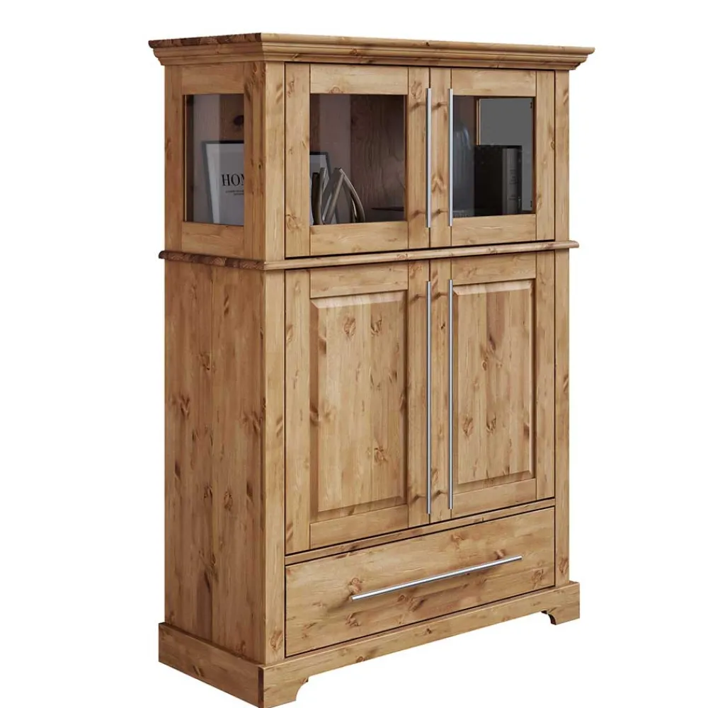 Wohnen 94x133x39 Modern Country Highboard aus Kiefer massiv - Noellisa