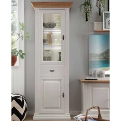 Wohnen Vitrinen|Wohnzimmer-Vitrinen*72x199x45 Modern Country Vitrinenschrank in Weiß - Henry