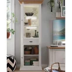 Wohnen Vitrinen|Wohnzimmer-Vitrinen*72x199x45 Modern Country Vitrinenschrank in Weiß - Henry