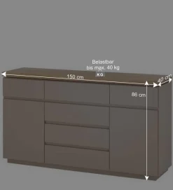 Wohnen 150x86x40 Moderne Kombi-Kommode in Taupe - Anja