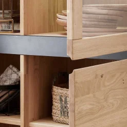 Wohnen 103x148x40 Modernes Holz-Highboard mit Glaseinsatz - Embleys