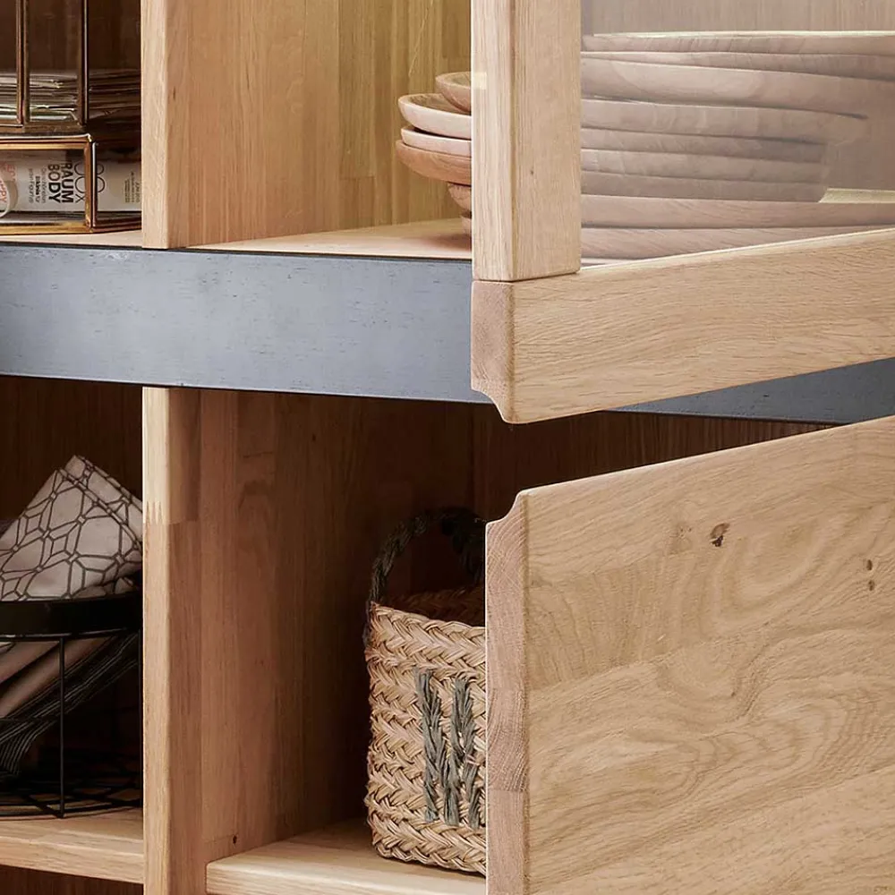 Wohnen 103x148x40 Modernes Holz-Highboard mit Glaseinsatz - Embleys