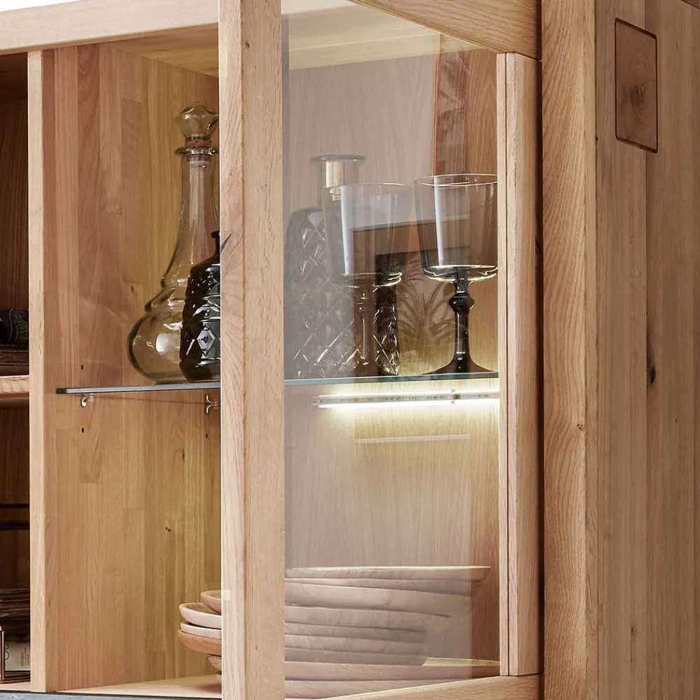 Wohnen 103x148x40 Modernes Holz-Highboard mit Glaseinsatz - Embleys