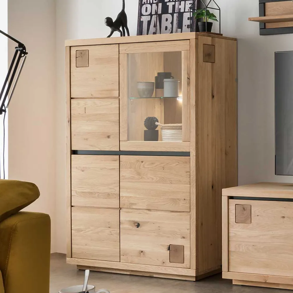 Wohnen 103x148x40 Modernes Holz-Highboard mit Glaseinsatz - Embleys