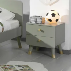 Wohnen 44x46x40 Nachtkommode in Graugrün & Gold - Ofmany