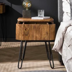 Wohnen 45x60x40 Nachtkommode in Holz Sandfarben - Pysero