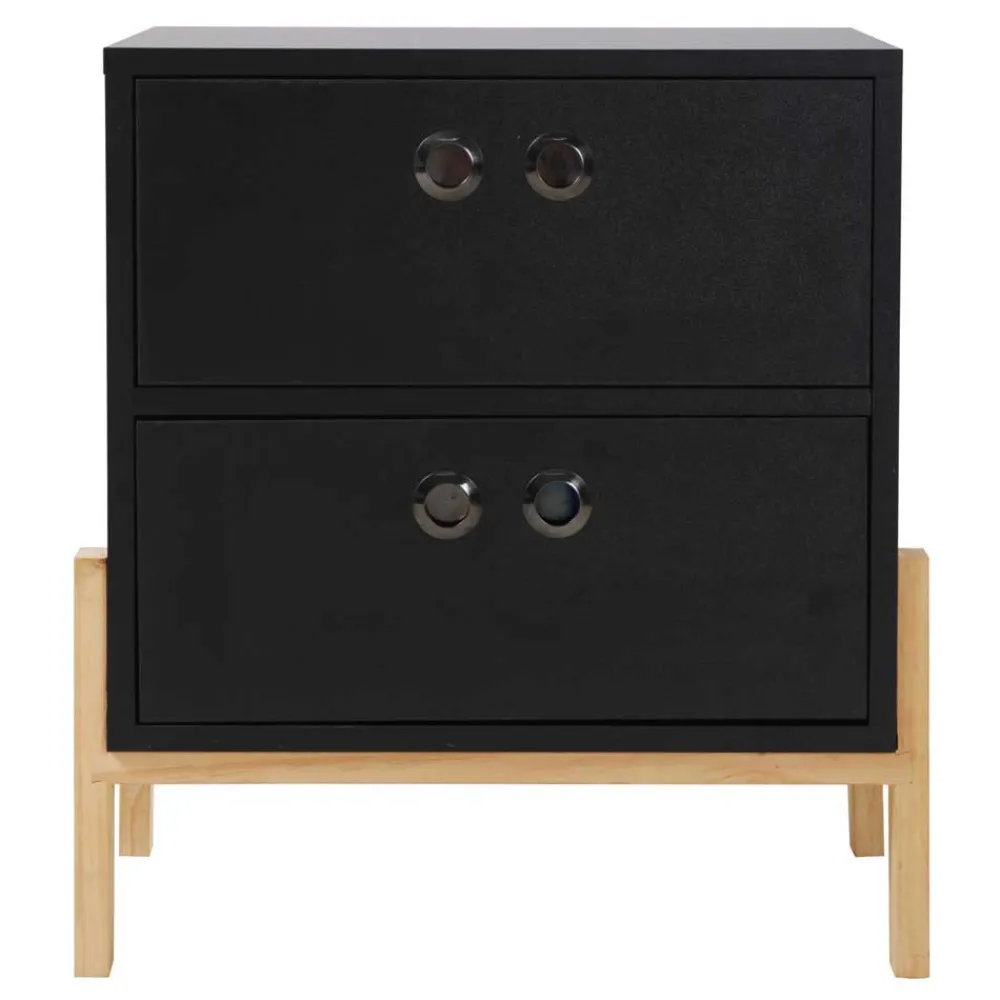 Wohnen Kommoden|Nachttische*50x55x35 Nachtkommode in Schwarz & Pinie Natur - Caurina