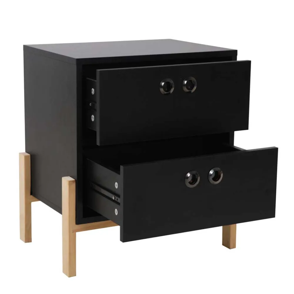 Wohnen Kommoden|Nachttische*50x55x35 Nachtkommode in Schwarz & Pinie Natur - Caurina