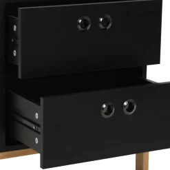 Wohnen Kommoden|Nachttische*50x55x35 Nachtkommode in Schwarz & Pinie Natur - Caurina