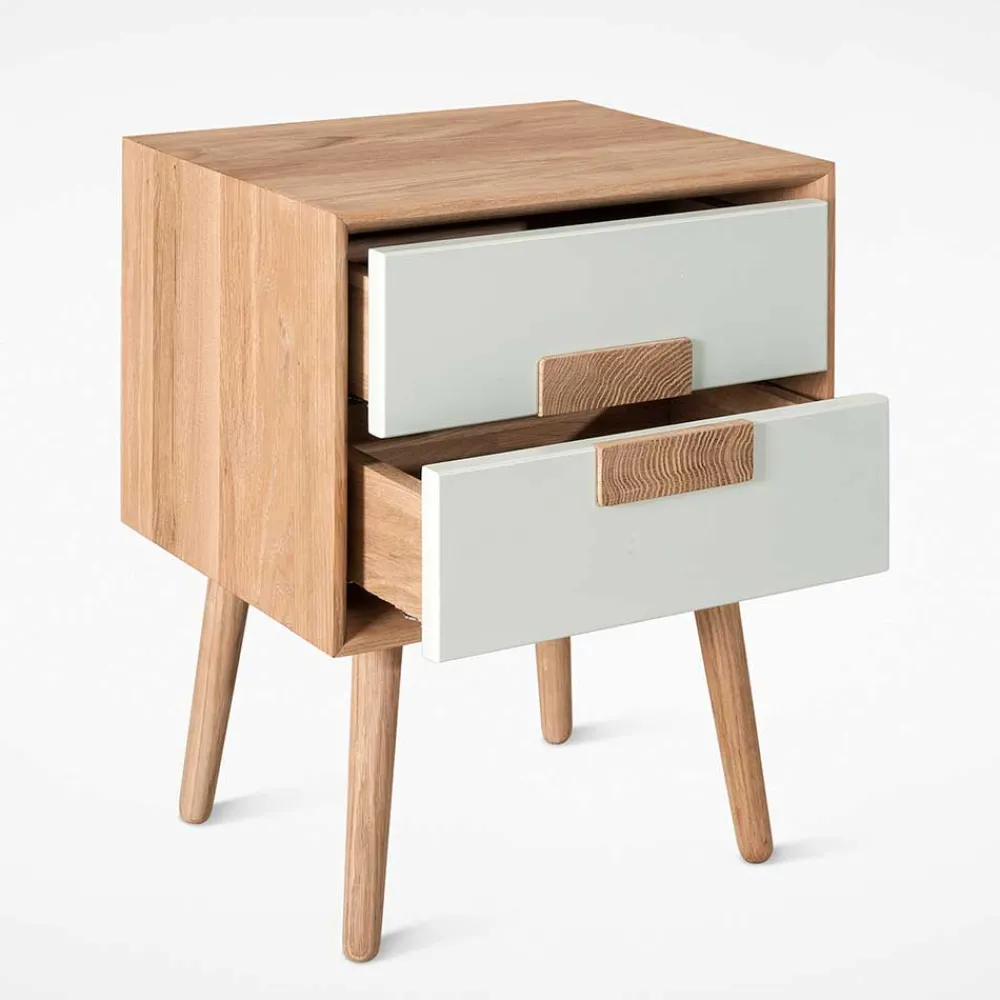 Wohnen Weiße Möbel|Nachttische*40x50x40 Nachtkommode in Weiß & Eiche - Julecas