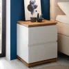 Wohnen Nachttische*48x59x40 Nachtkommode in Weiß & Eiche - Sennpa