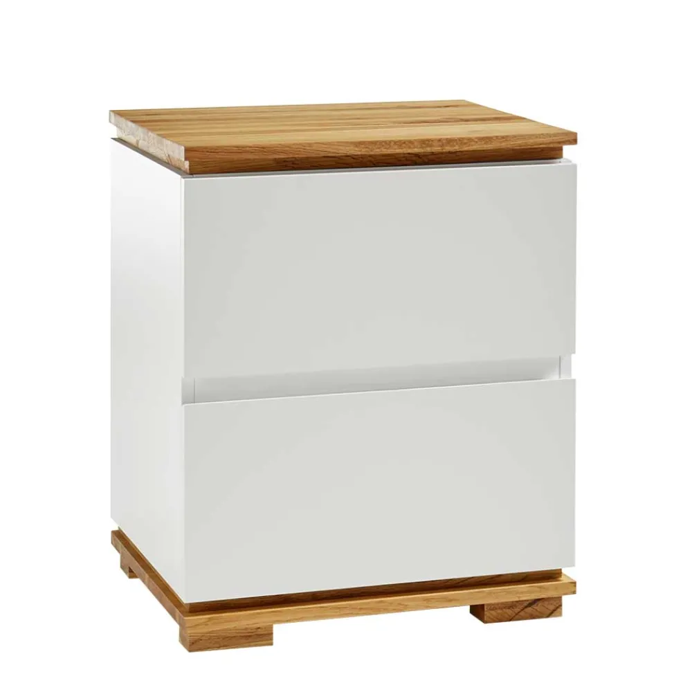 Wohnen Nachttische*48x59x40 Nachtkommode in Weiß & Eiche - Sennpa