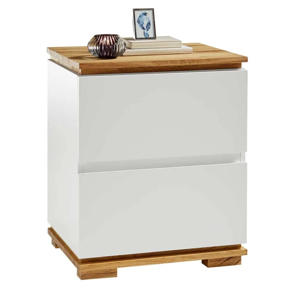 Wohnen Nachttische*48x59x40 Nachtkommode in Weiß & Eiche - Sennpa