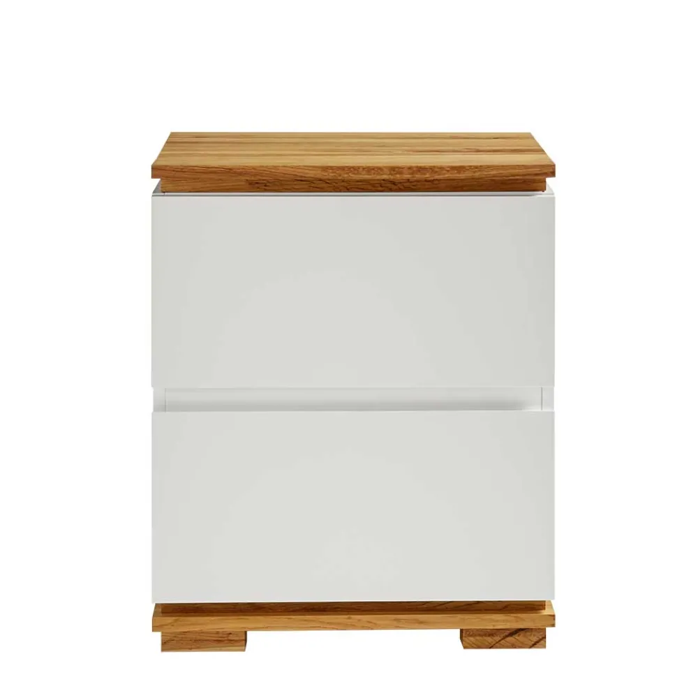 Wohnen Nachttische*48x59x40 Nachtkommode in Weiß & Eiche - Sennpa