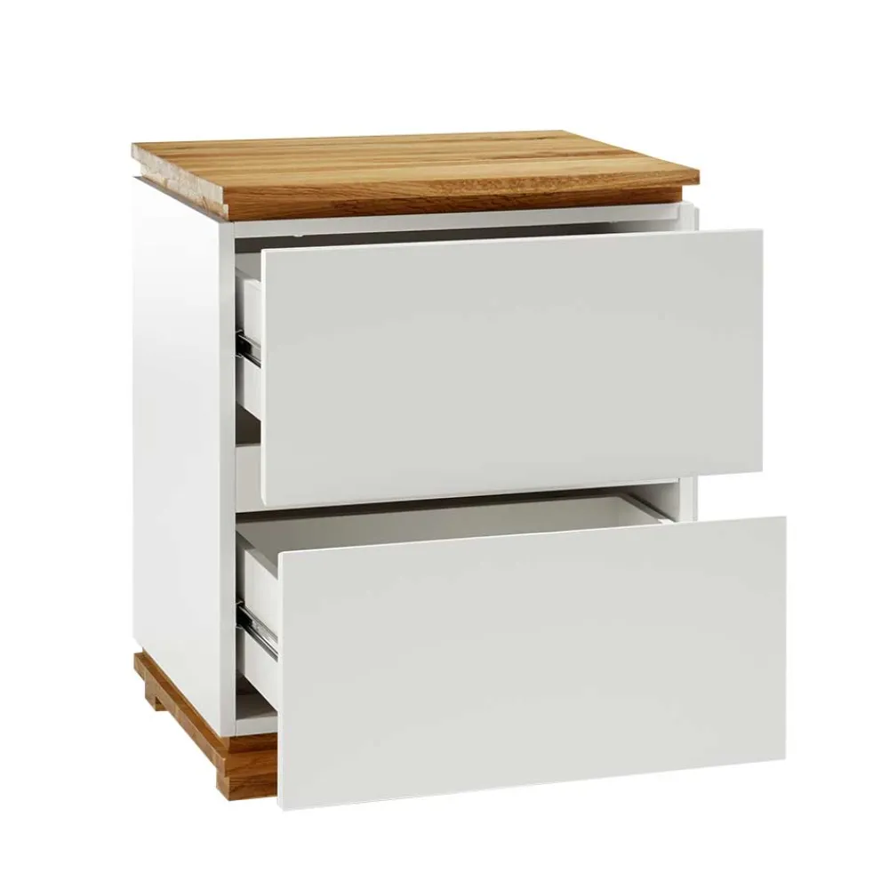 Wohnen Nachttische*48x59x40 Nachtkommode in Weiß & Eiche - Sennpa