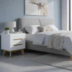 Wohnen 48x60x40 Nachtkommode in Weiß & Eiche - Setubal