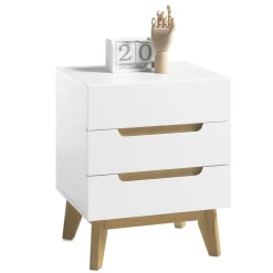 Wohnen 48x60x40 Nachtkommode in Weiß & Eiche - Setubal