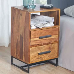 Wohnen 40x66x35 Nachtkommode mit Fach & 2 Schubladen - Crystons