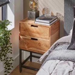 Wohnen Schwarze Möbel|Nachttische*40x60x30 Nachtkommode mit Metallgestell - Babra