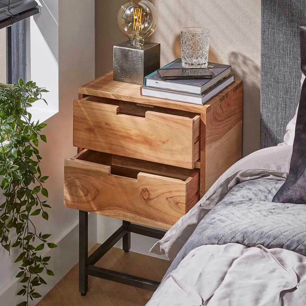 Wohnen Schwarze Möbel|Nachttische*40x60x30 Nachtkommode mit Metallgestell - Babra