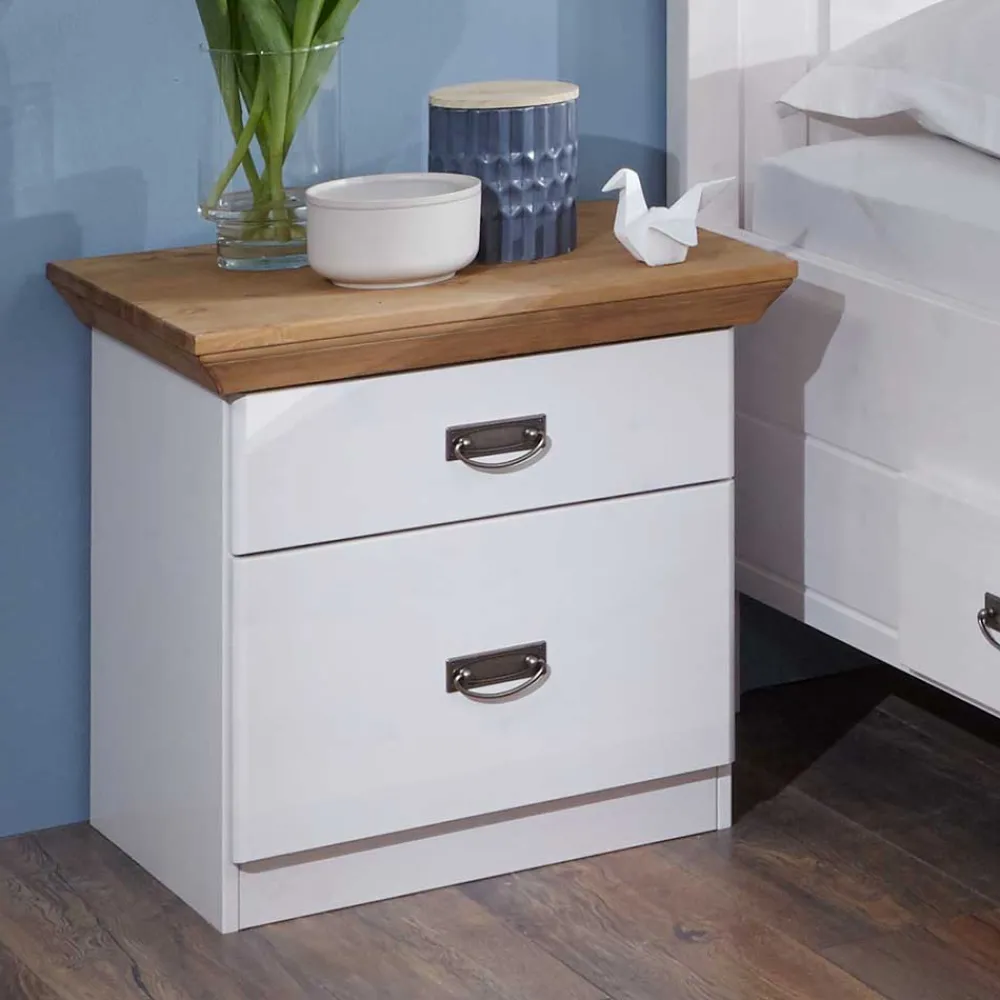 Wohnen Landhausmöbel|Nachttische*58x57x48 Nachttisch in Kiefer & Weiß - Sibiuta