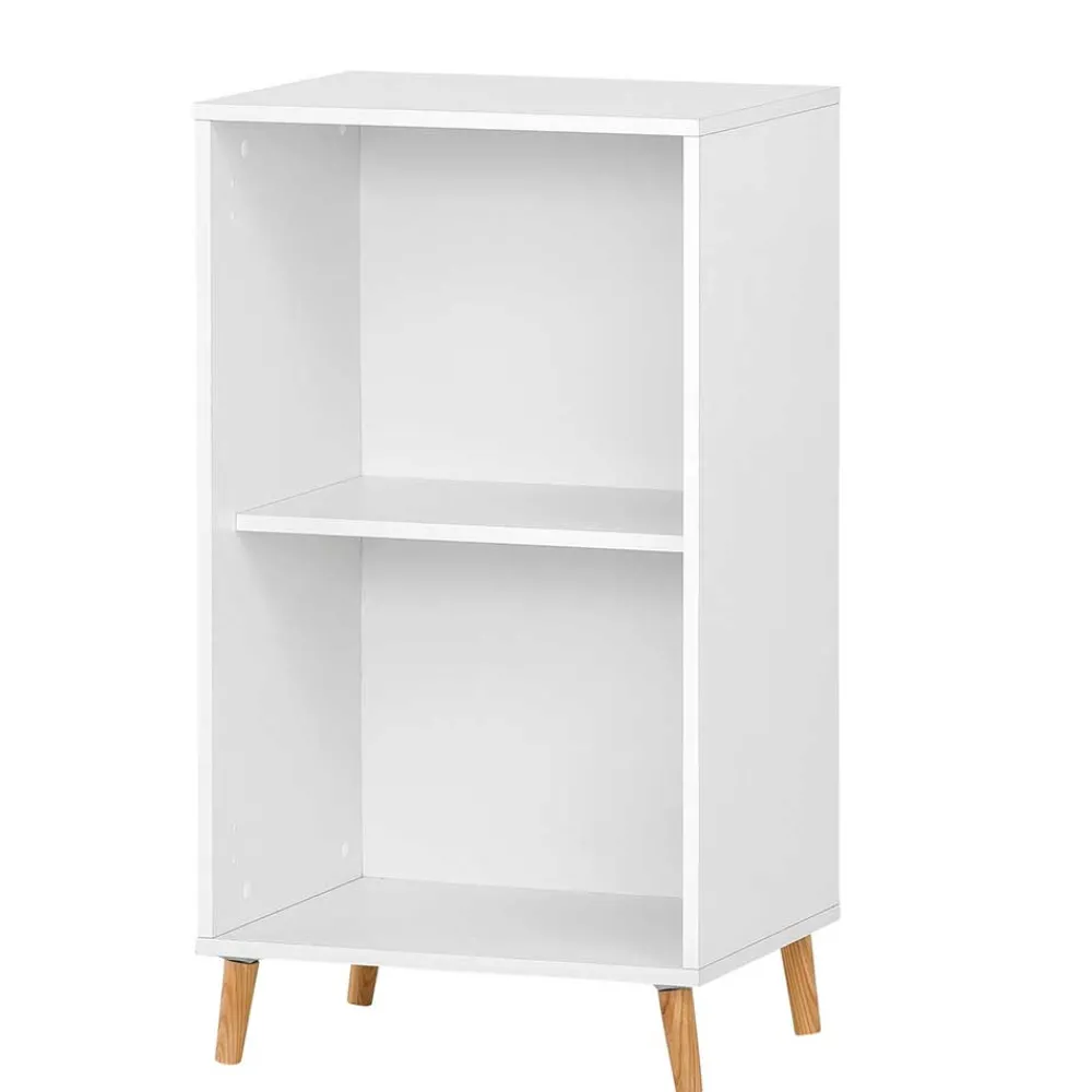 Wohnen 51x93x41 Ordnerregal in Weiß mit Eiche Füßen - Obtin