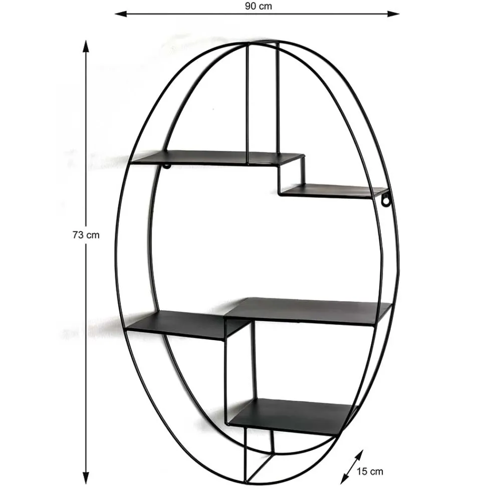 Wohnen Schwarze Möbel|Esszimmerregale*44x71x16 Ovales Wandregal aus Metall in Schwarz - Jaglyn