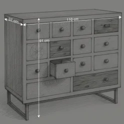 Wohnen 110x91x37 Recyclingholz Kommode mit 14 Schubladen - Emirello