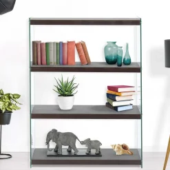 Wohnen Braune Möbel|Glasmöbel*83x113x30 Regal in Walnussfarben MDF - Ucera