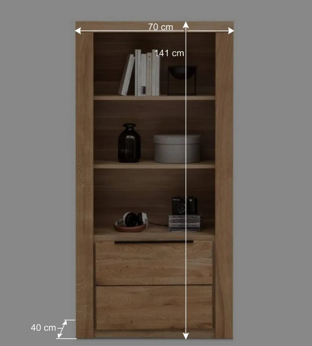 Wohnen Naturholzmöbel|Esszimmer-Vitrinen*70x141x40 Regal mit Türfach in Eiche - Nelenia