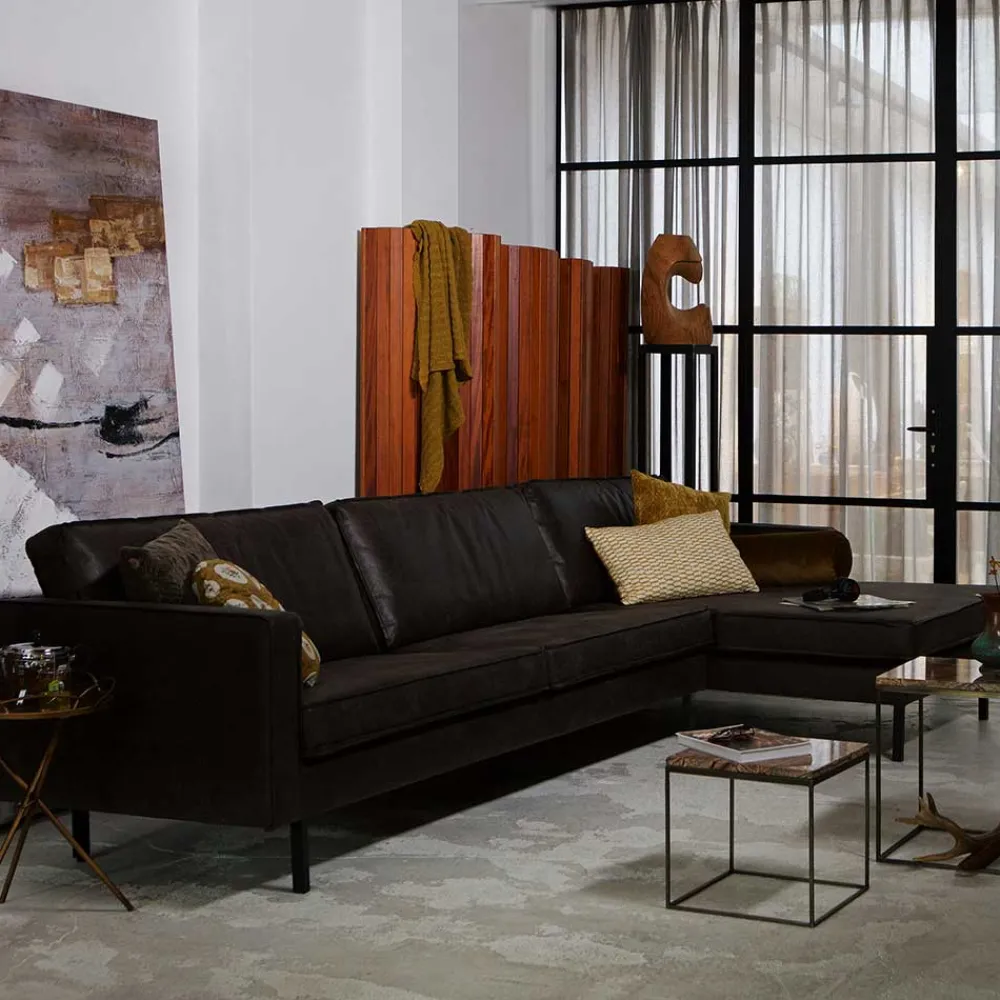 Wohnen Retro Möbel|Sofas*300x85x155 Retro Eckcouch in Schwarz - Avonita