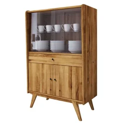 Wohnen Glasmöbel|Massivholzmöbel*100x154x50 Retro Vitrinenschrank aus Wildeiche - Hardus