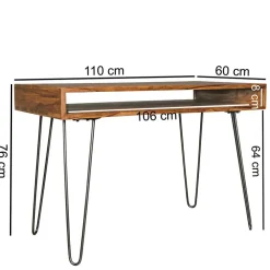 Wohnen 110x76x60 Retrodesign Schreibtisch aus Sheesham Holz - Seriacus