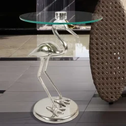 Wohnen 40x58x40 runder Glas Tisch mit Vogel Säulenfuß - Prasido