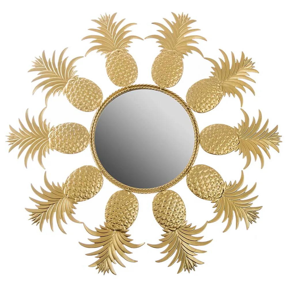 Wohnen Spiegel|Flurspiegel*50x50x2 Runder Spiegel mit Ananas Design Rahmen - Estebal