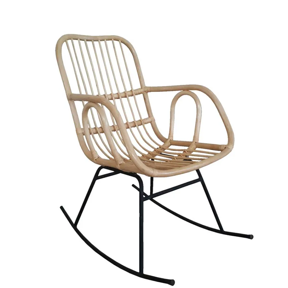 Wohnen 57x95x84 Schaukelstuhl aus Rattan & Eisen - Ambriosso