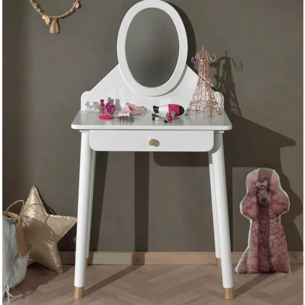 Kinder Wohnen 70x140x40 Schminkkonsole mit Spiegel & Schublade - Zimventa