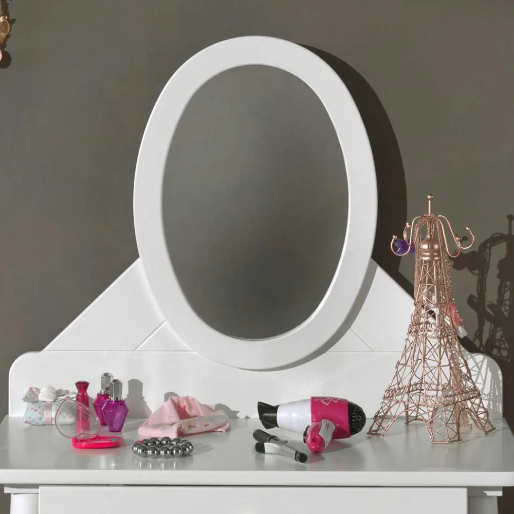 Kinder Wohnen 70x140x40 Schminkkonsole mit Spiegel & Schublade - Zimventa