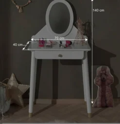Kinder Wohnen 70x140x40 Schminkkonsole mit Spiegel & Schublade - Zimventa