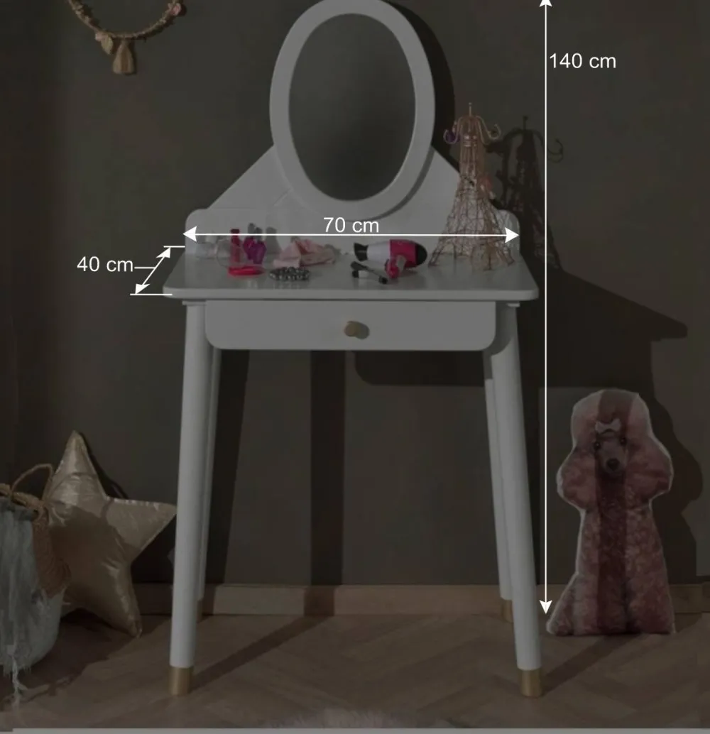 Kinder Wohnen 70x140x40 Schminkkonsole mit Spiegel & Schublade - Zimventa