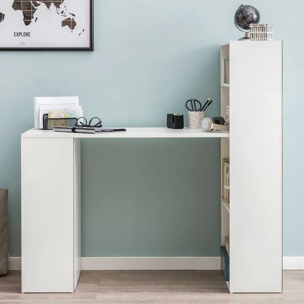 Wohnen Bürotische*120x120x53 Schreibtisch Regal Kombi in Weiß - Ricana