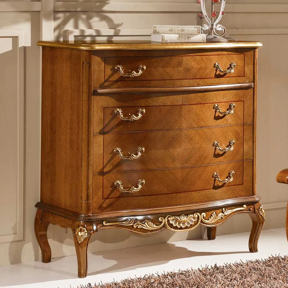 Wohnen Küchenschränke|Italienische Möbel*101x100x46 Schubladen-Kommode in Nussbaum - Aciara