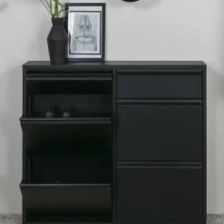 Wohnen 98x86x15 Schuh Stahlschrank in Schwarz - Ismena