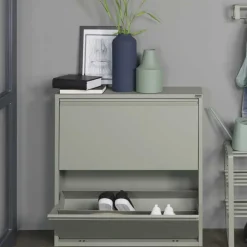 Wohnen 75x75x13 Schuhkipper aus Stahl in Graugrün - Laci