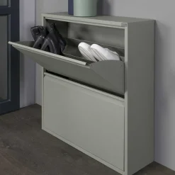 Wohnen 75x75x13 Schuhkipper aus Stahl in Graugrün - Laci