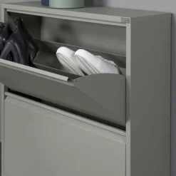 Wohnen 75x75x13 Schuhkipper aus Stahl in Graugrün - Laci