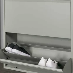 Wohnen 75x75x13 Schuhkipper aus Stahl in Graugrün - Laci