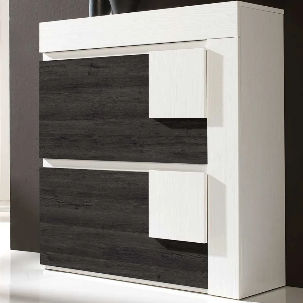 Wohnen 90x94x30 Schuhklapper in Weiß & Schwarzgrau - Celorma