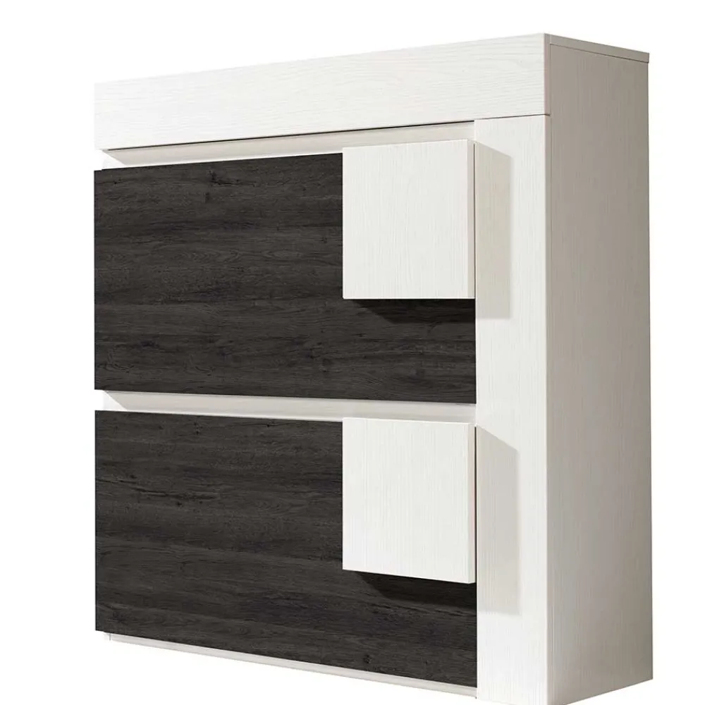 Wohnen 90x94x30 Schuhklapper in Weiß & Schwarzgrau - Celorma